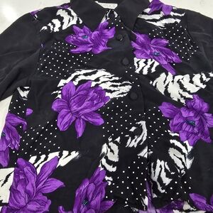 Studio C Black and Purple Floral Blouse And Shorts